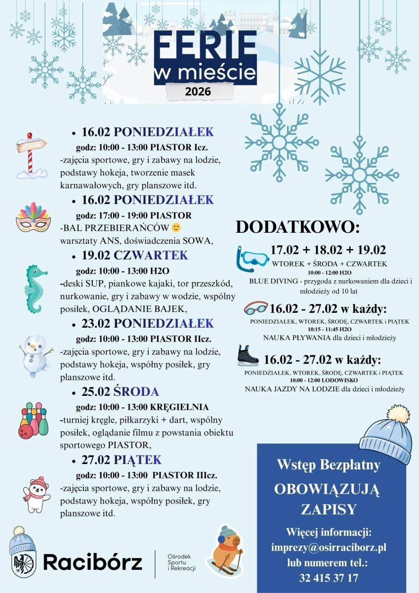 Zdjęcie w galerii na portalu naszraciborz.pl: Sportowe ferie w mieście 2026 – pełne atrakcji dla dzieci i młodzieży wiadomości z regionu