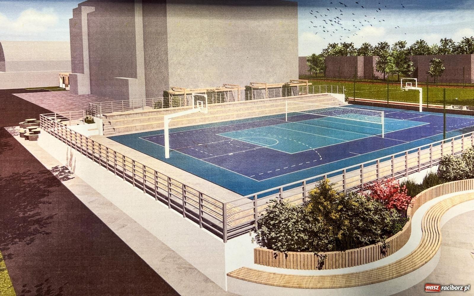 Zdjęcie w galerii na portalu naszraciborz.pl: Teren wokół II LO to dziś plac budowy. Powstaje nowoczesna infrastruktura sportowa wiadomości z regionu