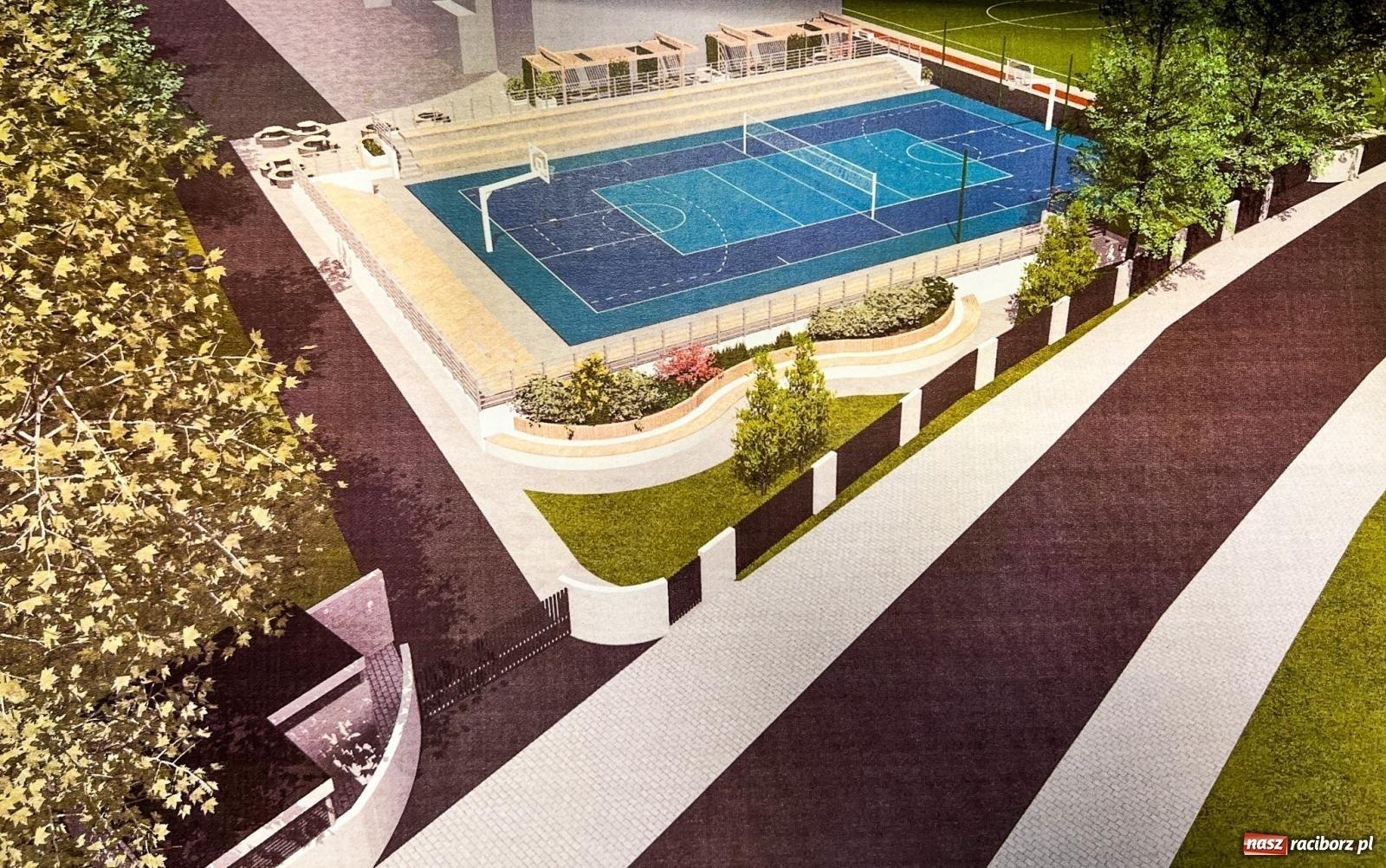 Zdjęcie w galerii na portalu naszraciborz.pl: Teren wokół II LO to dziś plac budowy. Powstaje nowoczesna infrastruktura sportowa wiadomości z regionu