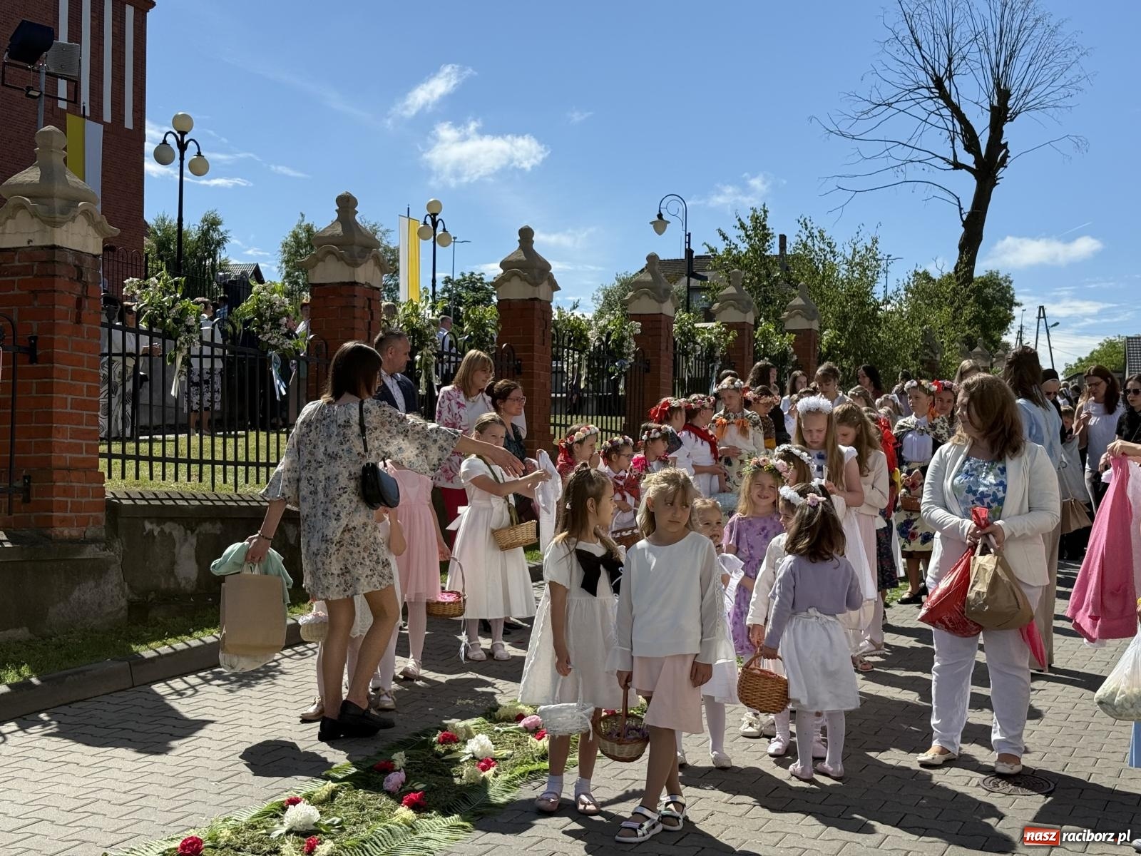 Zdjęcie w galerii na portalu naszraciborz.pl: Tłumy na procesji Bożego Ciała w Brzeziu. Na drodze Najświętszego Sakramentu prawdziwe dzieła sztuki wiadomości z regionu