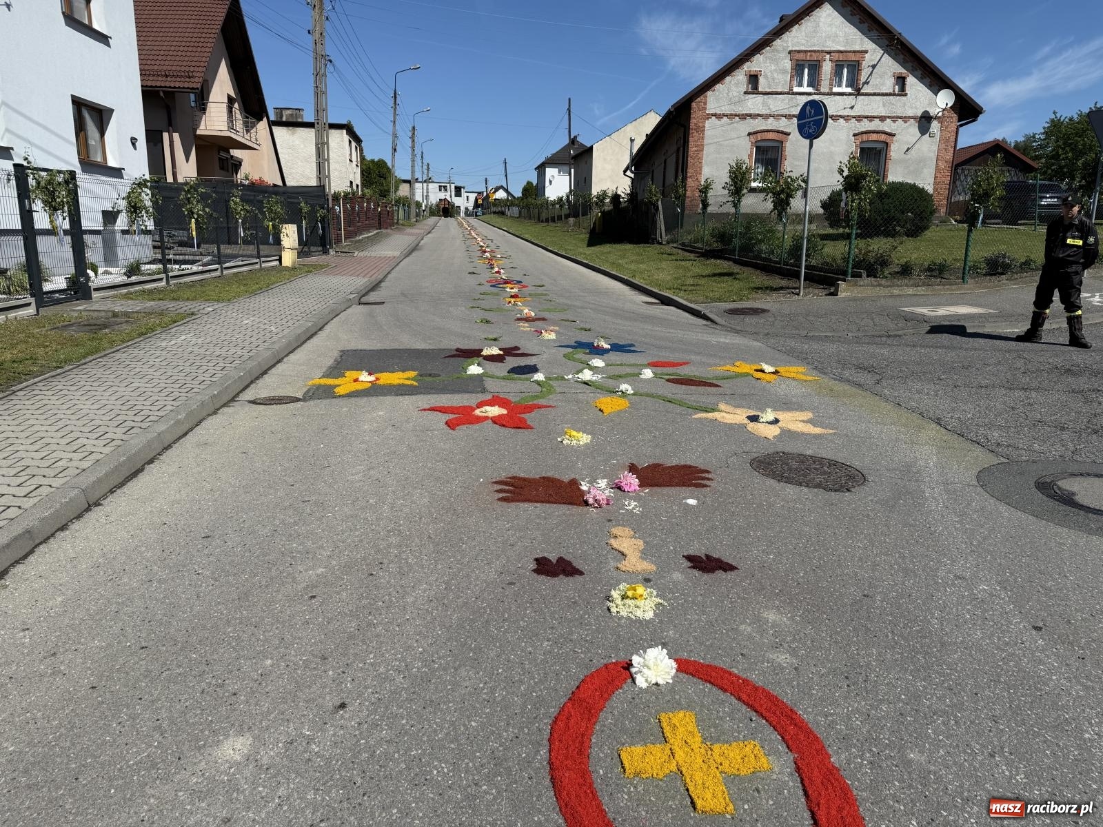 Zdjęcie w galerii na portalu naszraciborz.pl: Tłumy na procesji Bożego Ciała w Brzeziu. Na drodze Najświętszego Sakramentu prawdziwe dzieła sztuki wiadomości z regionu