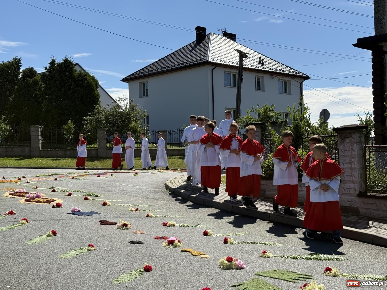 Zdjęcie w galerii na portalu naszraciborz.pl: Tłumy na procesji Bożego Ciała w Brzeziu. Na drodze Najświętszego Sakramentu prawdziwe dzieła sztuki wiadomości z regionu