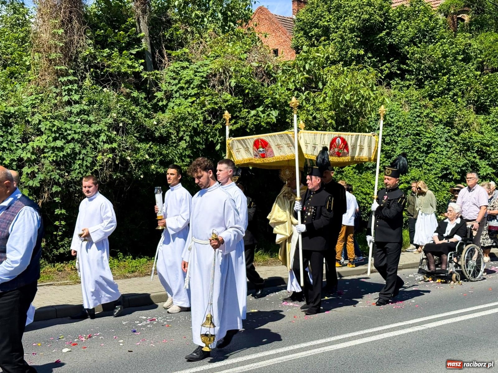Zdjęcie w galerii na portalu naszraciborz.pl: Tłumy na procesji Bożego Ciała w Brzeziu. Na drodze Najświętszego Sakramentu prawdziwe dzieła sztuki wiadomości z regionu