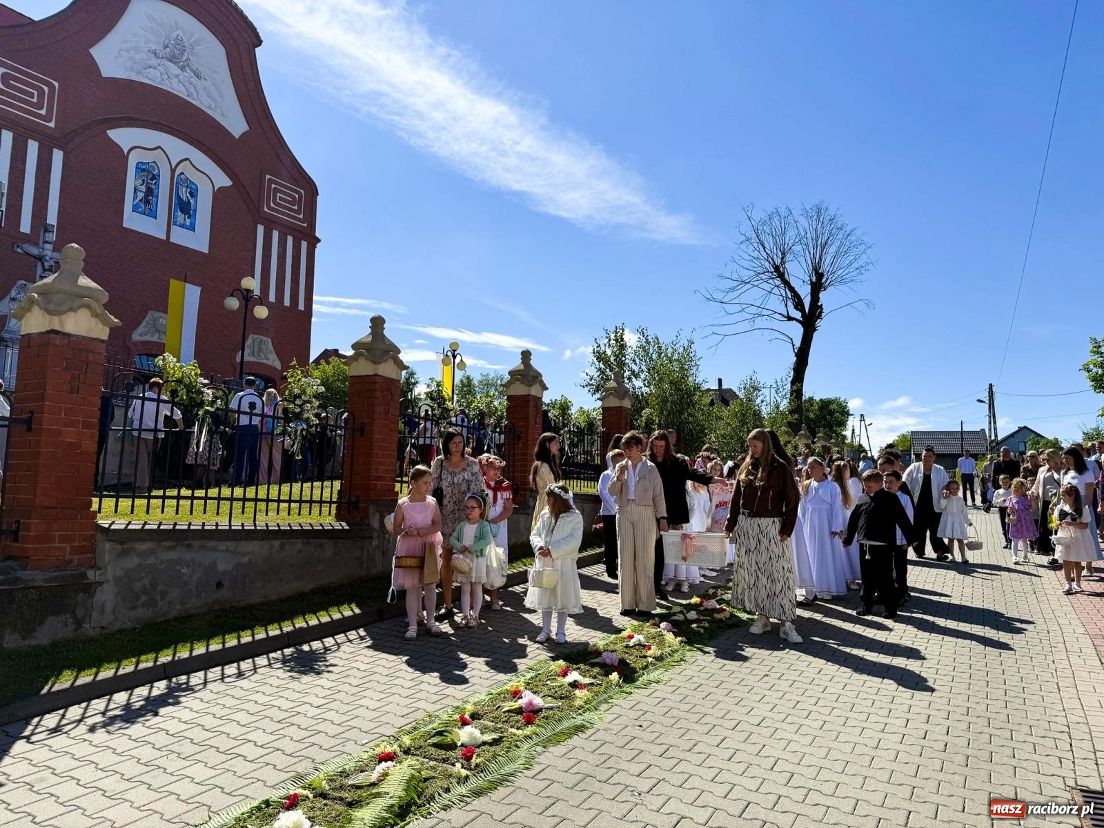 Zdjęcie w galerii na portalu naszraciborz.pl: Tłumy na procesji Bożego Ciała w Brzeziu. Na drodze Najświętszego Sakramentu prawdziwe dzieła sztuki wiadomości z regionu