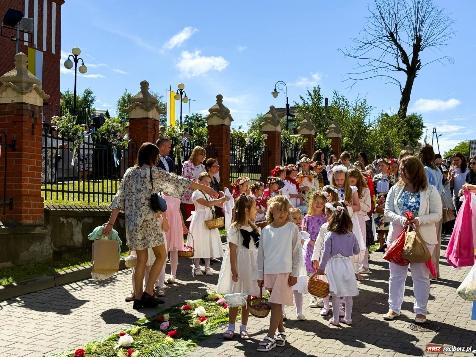 Zdjęcie w galerii na portalu naszraciborz.pl: Tłumy na procesji Bożego Ciała w Brzeziu. Na drodze Najświętszego Sakramentu prawdziwe dzieła sztuki wiadomości z regionu