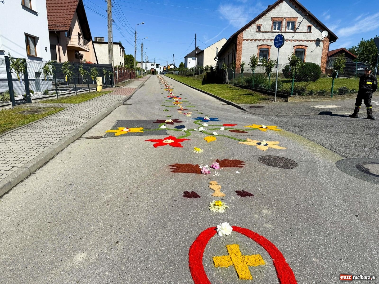 Zdjęcie w galerii na portalu naszraciborz.pl: Tłumy na procesji Bożego Ciała w Brzeziu. Na drodze Najświętszego Sakramentu prawdziwe dzieła sztuki wiadomości z regionu