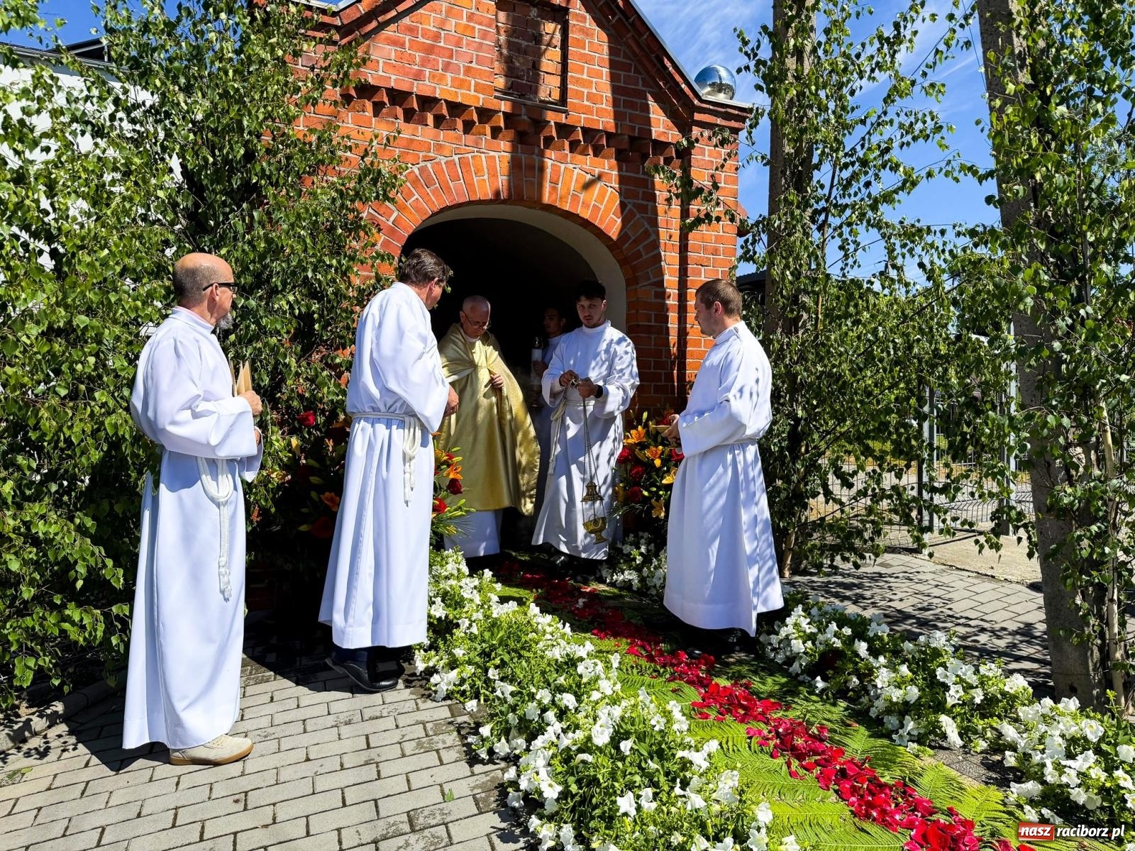 Zdjęcie w galerii na portalu naszraciborz.pl: Tłumy na procesji Bożego Ciała w Brzeziu. Na drodze Najświętszego Sakramentu prawdziwe dzieła sztuki wiadomości z regionu