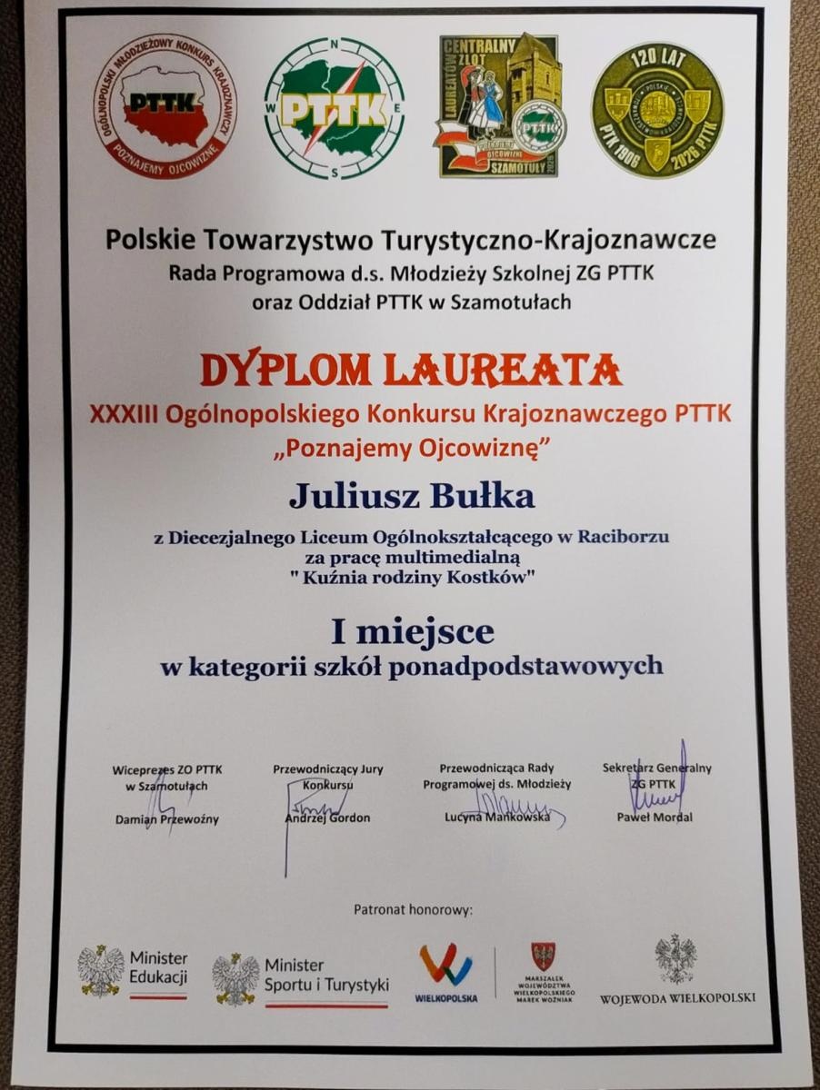 Zdjęcie w galerii na portalu naszraciborz.pl: Uczeń DLO w Raciborzu laureatem I miejsca XXXIII Ogólnopolskiego Młodzieżowego Konkursu Krajoznawczego Poznajemy Ojcowiznę wiadomości z regionu