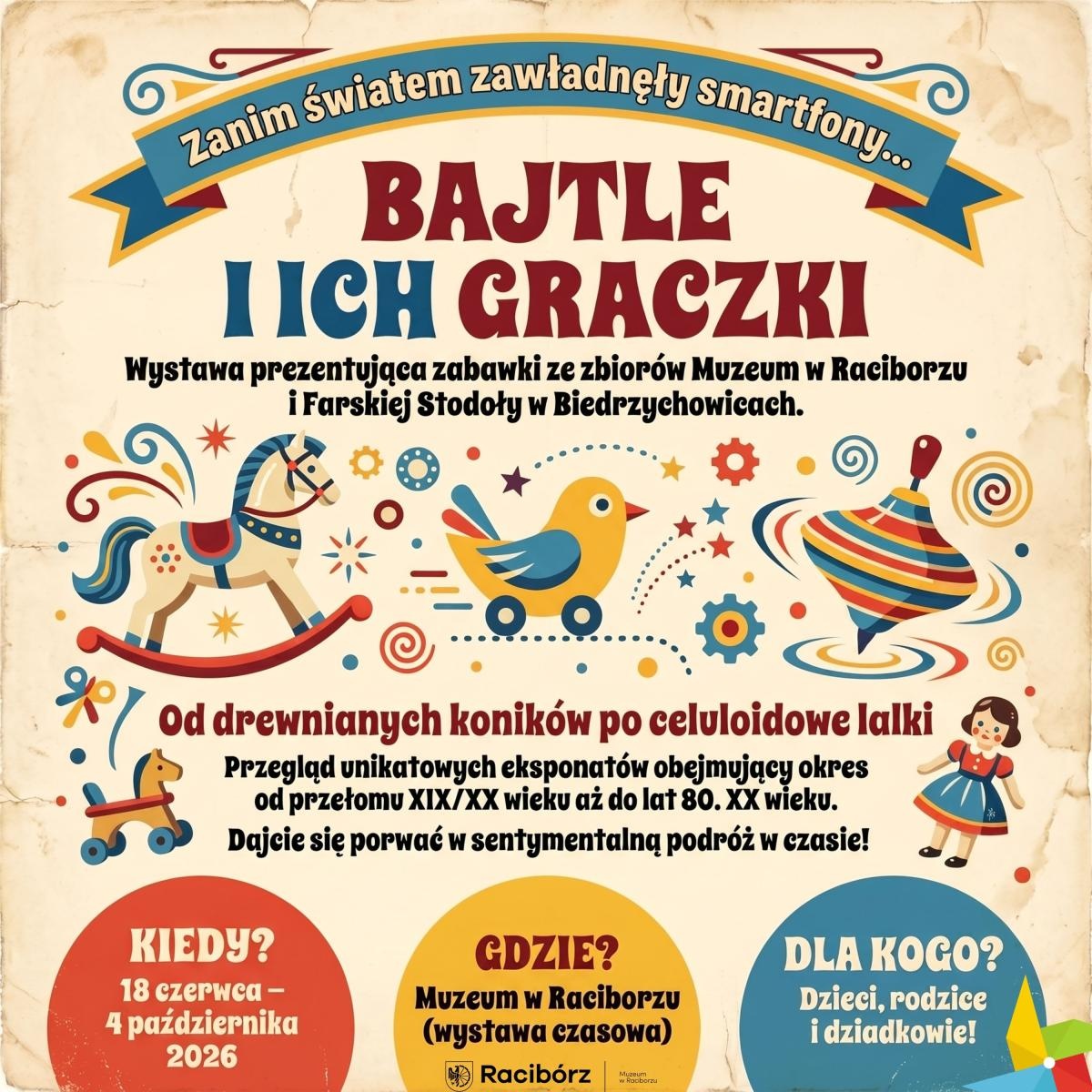 Zdjęcie w galerii na portalu naszraciborz.pl: Bajtle i ich graczki. W Muzeum w Raciborzu rusza sentymentalna wystawa dawnych zabawek wiadomości z regionu