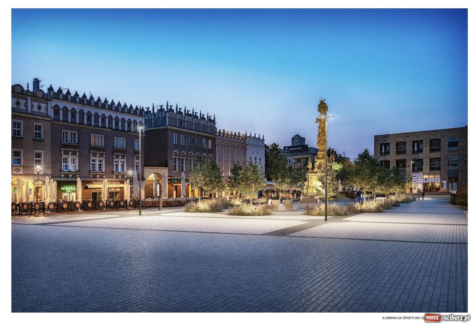 Zdjęcie w galerii na portalu naszraciborz.pl: Pierwsze efekty rewitalizacji raciborskiego Rynku. Odsłonięto teren wokół Kolumny Maryjnej [FOTO] wiadomości z regionu