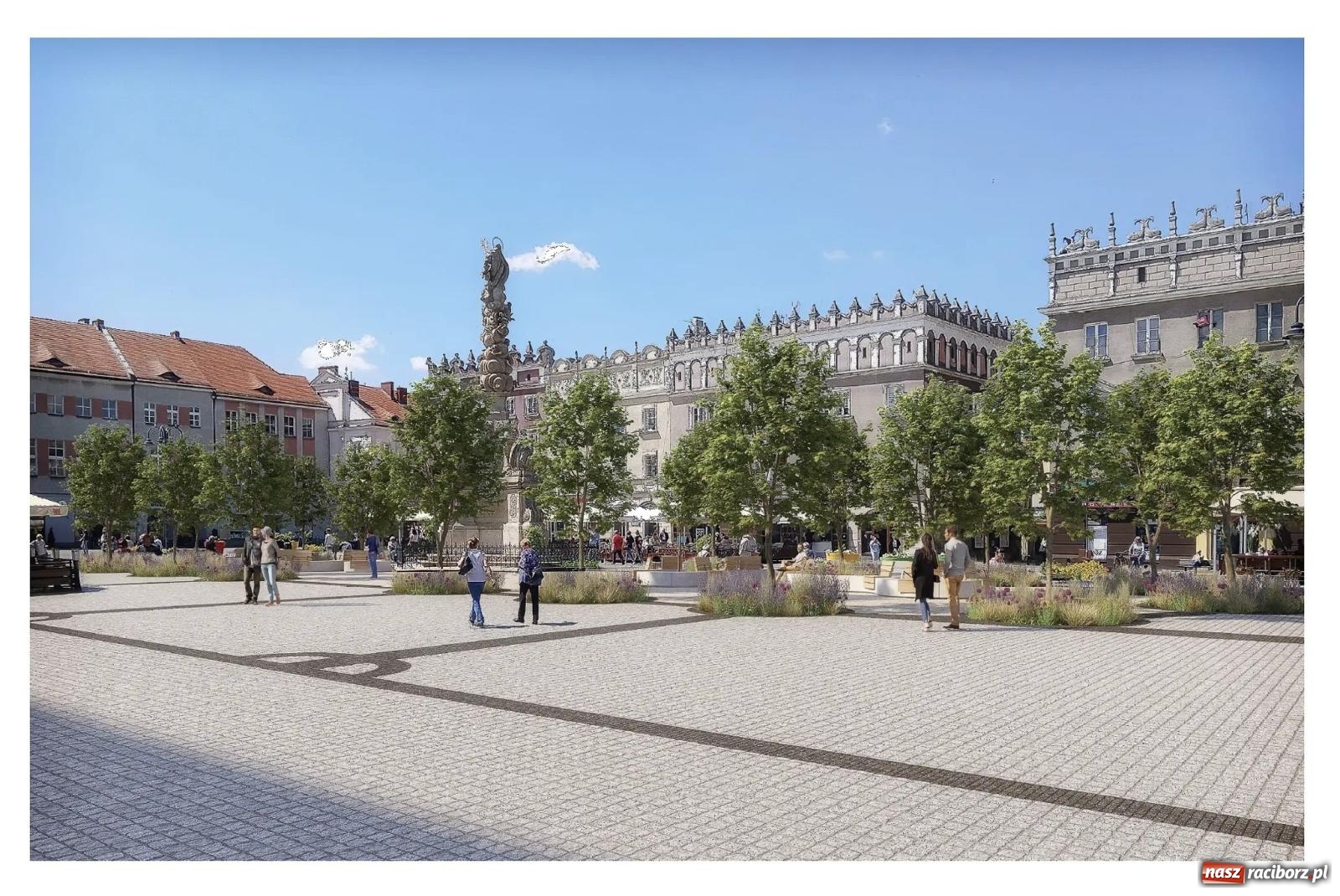 Zdjęcie w galerii na portalu naszraciborz.pl: Pierwsze efekty rewitalizacji raciborskiego Rynku. Odsłonięto teren wokół Kolumny Maryjnej [FOTO] wiadomości z regionu