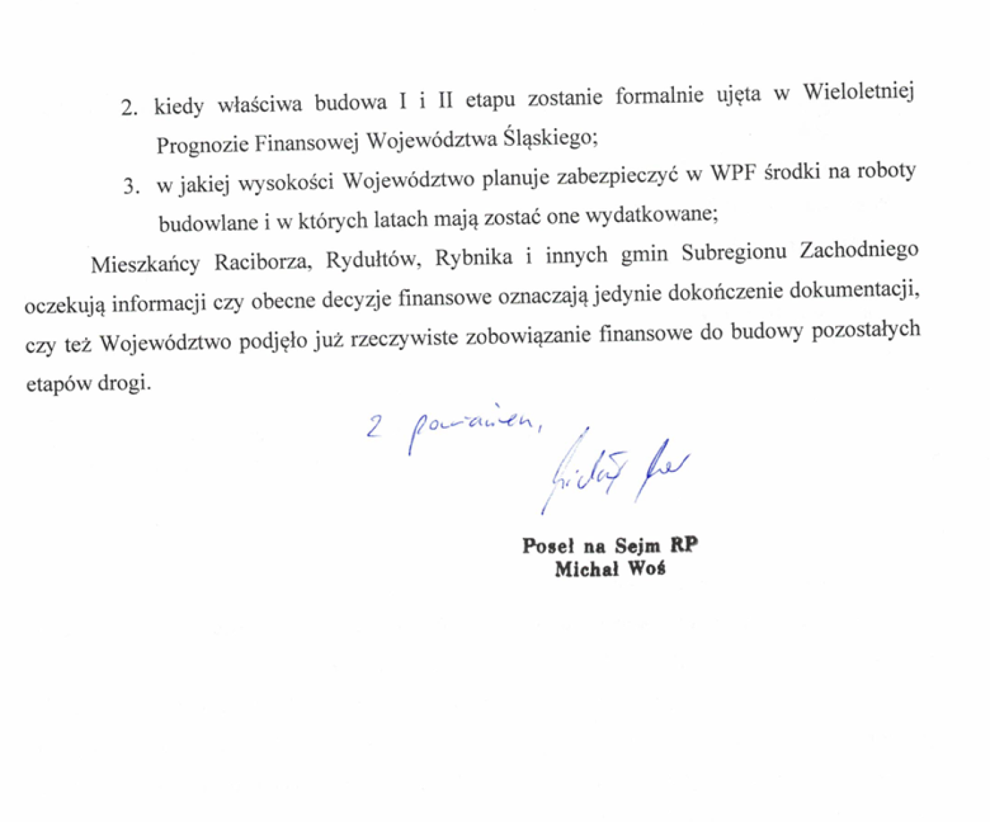Zdjęcie w galerii na portalu naszraciborz.pl: Jaka jest prawda w sprawie finansowania drogi Racibórz-Pszczyna? Poseł Woś interweniuje u śląskiego marszałka wiadomości z regionu