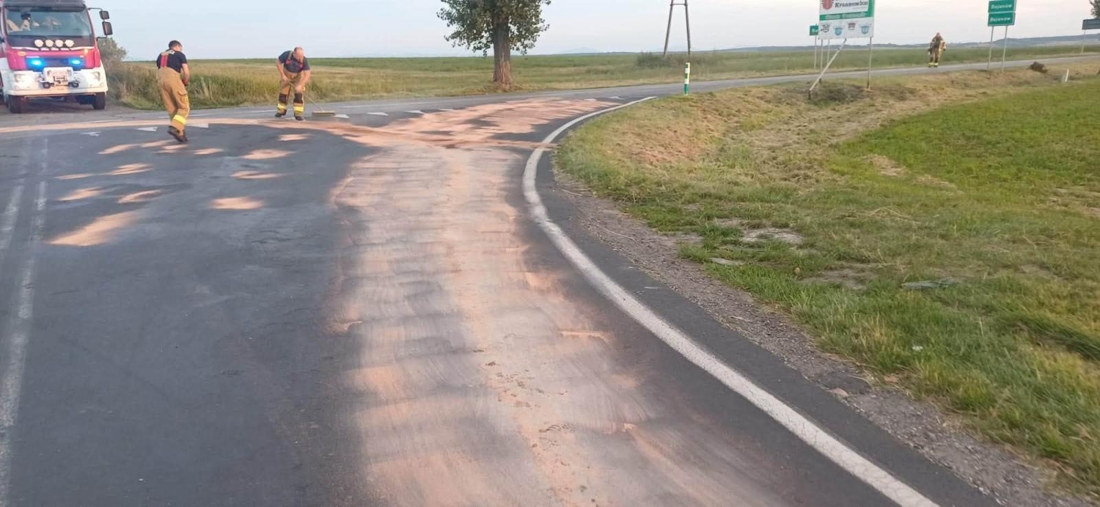 Zdjęcie w galerii na portalu naszraciborz.pl: Strażacy interweniowali w powiecie. Plama oleju, kolizja i pożar stogu wiadomości z regionu