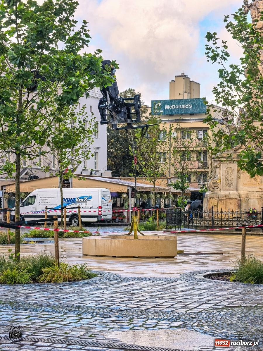 Zdjęcie w galerii na portalu naszraciborz.pl: Na Rynku trwa montaż siedzisk przy kolumnie maryjnej wiadomości z regionu