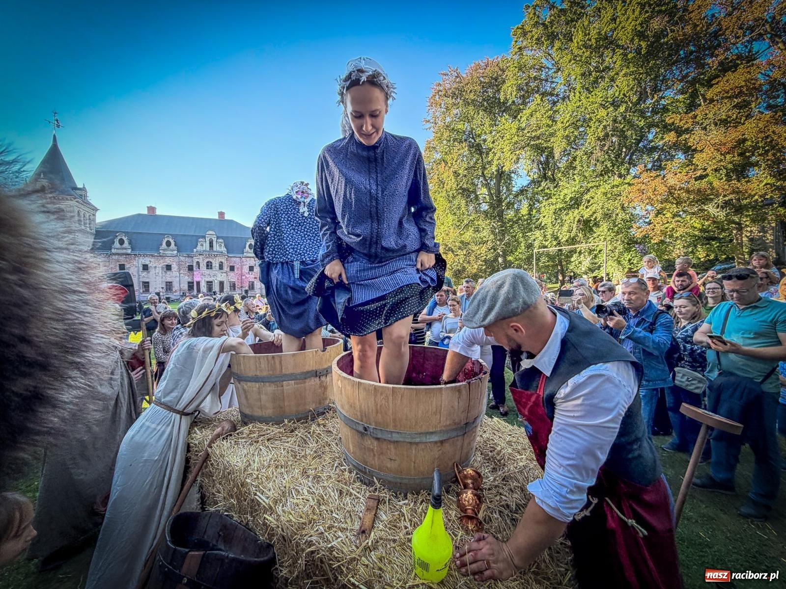 Zdjęcie w galerii na portalu naszraciborz.pl: Tłumy na krowiarskim winobraniu. Dionizos i deptanie winogron przed pałacem [FOTO i WIDEO] wiadomości z regionu