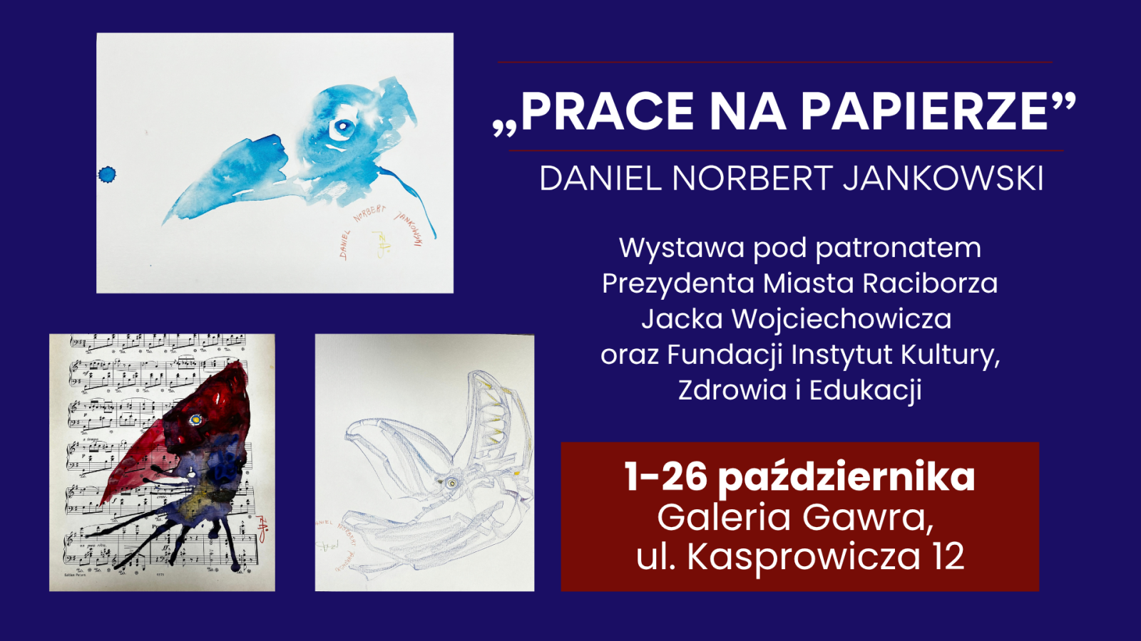 Zdjęcie w galerii na portalu naszraciborz.pl: Prace na papierze Daniela Norberta Jankowskiego – nowa wystawa w bibliotecznej Galerii Gawra wiadomości z regionu