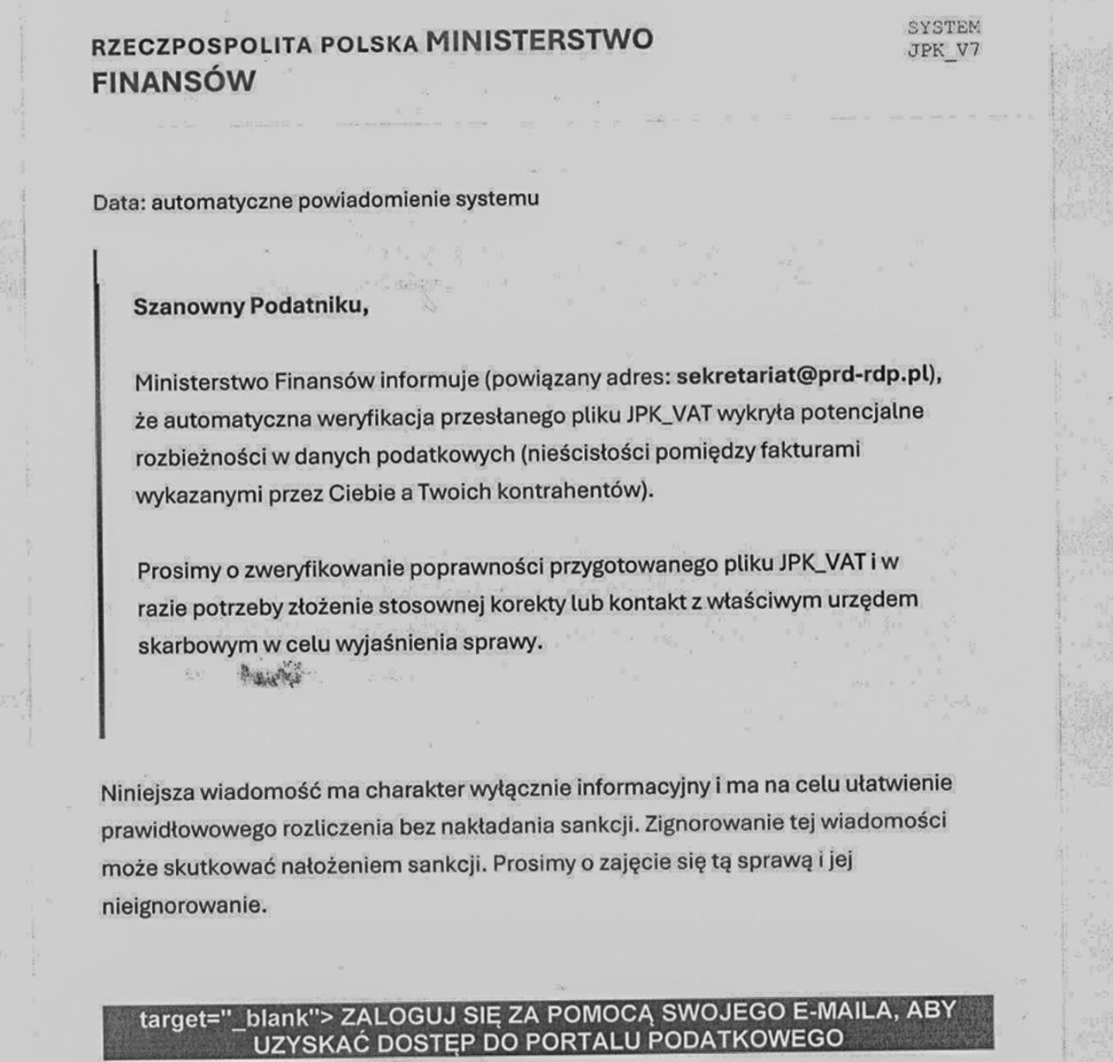 Zdjęcie w galerii na portalu naszraciborz.pl: Uwaga na fałszywe e-maile dotyczące plików JPK_VAT. Oszuści podszywają się pod KAS wiadomości z regionu