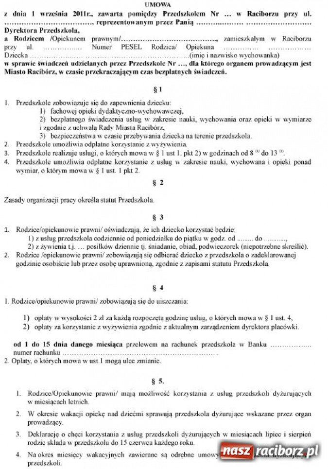 Zdjęcie w galerii na portalu naszraciborz.pl: Masz przedszkolaka? Sprawdź umowę wiadomości z regionu
