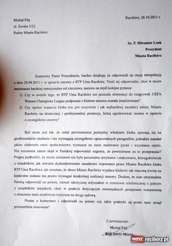 Zdjęcie w galerii na portalu naszraciborz.pl: Prezydent do radnego: PRZEPROŚ! wiadomości z regionu