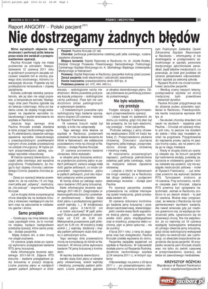 Zdjęcie w galerii na portalu naszraciborz.pl: Angora o naszym szpitalu. Czy był błąd? wiadomości z regionu