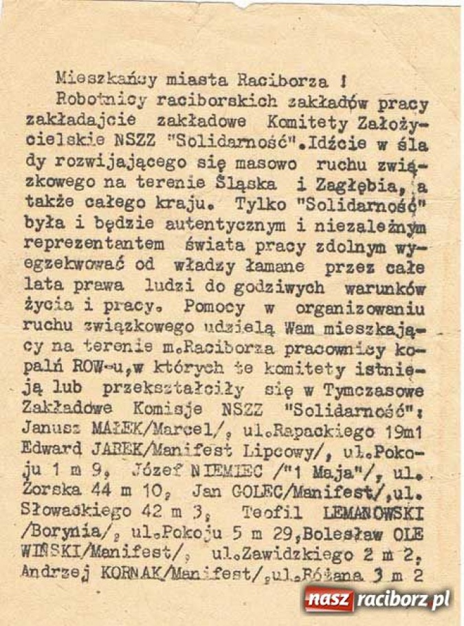 Zdjęcie w galerii na portalu naszraciborz.pl: Dlaczego ukrywana jest prawda o sierpniu 88? wiadomości z regionu