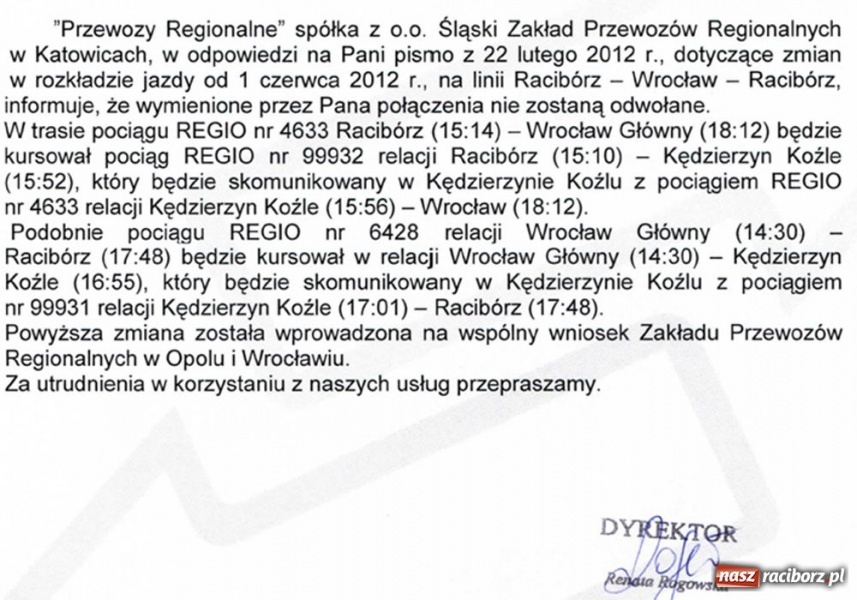 Zdjęcie w galerii na portalu naszraciborz.pl: Ważne połączenia kolejowe pozostaną wiadomości z regionu