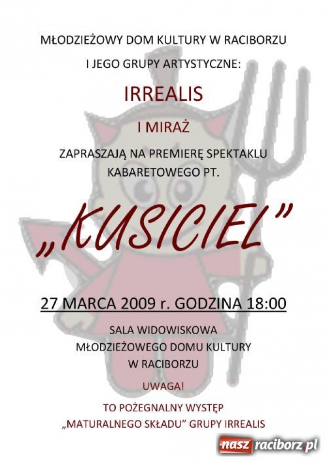 Zdjęcie w galerii na portalu naszraciborz.pl: Premiera spektaklu KUSICIEL wiadomości z regionu