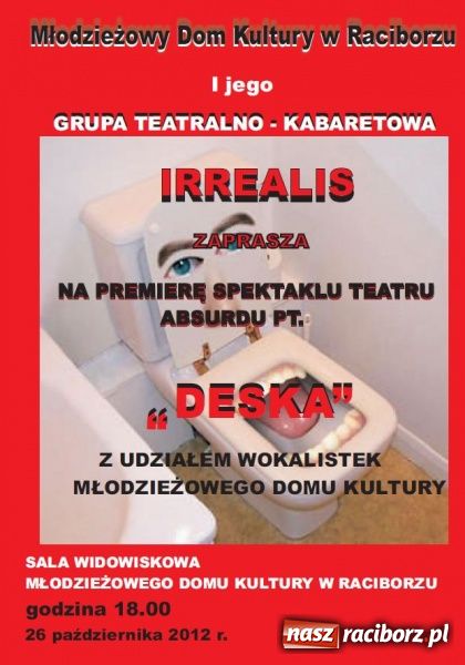 Zdjęcie w galerii na portalu naszraciborz.pl: Premiera spektaklu teatru absurdu pt. DESKA  wiadomości z regionu