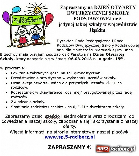 Zdjęcie w galerii na portalu naszraciborz.pl: Dzień otwarty dwujęzycznej Szkoły Podstawowej nr 5 wiadomości z regionu