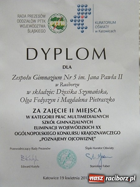Zdjęcie w galerii na portalu naszraciborz.pl: XX Ogólnopolski Młodzieżowy Konkurs Krajoznawczy „Poznajemy Ojcowiznę” - laueratki wiadomości z regionu