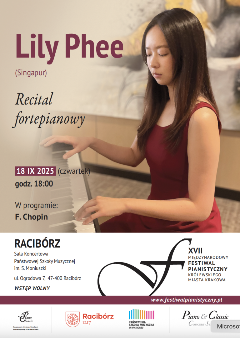Lily Phee zagra w Raciborzu w ramach Międzynarodowego Festiwalu Pianistycznego
