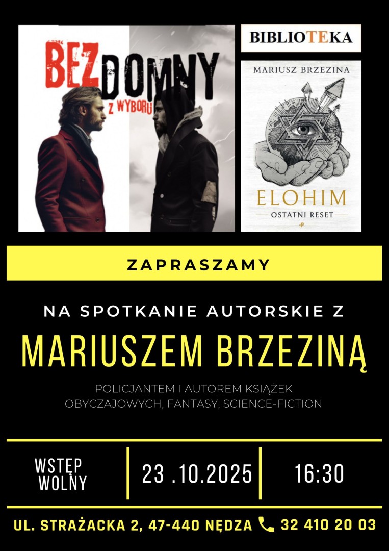 Spotkanie autorskie z Mariuszem Brzeziną w bibliotece w Nędzy