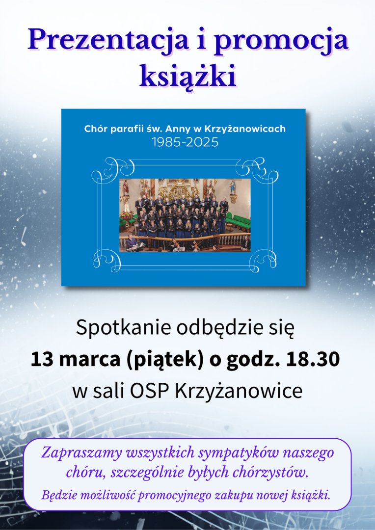 40 lat działalności chóru parafii św. Anny w Krzyżanowicach w nowej książce