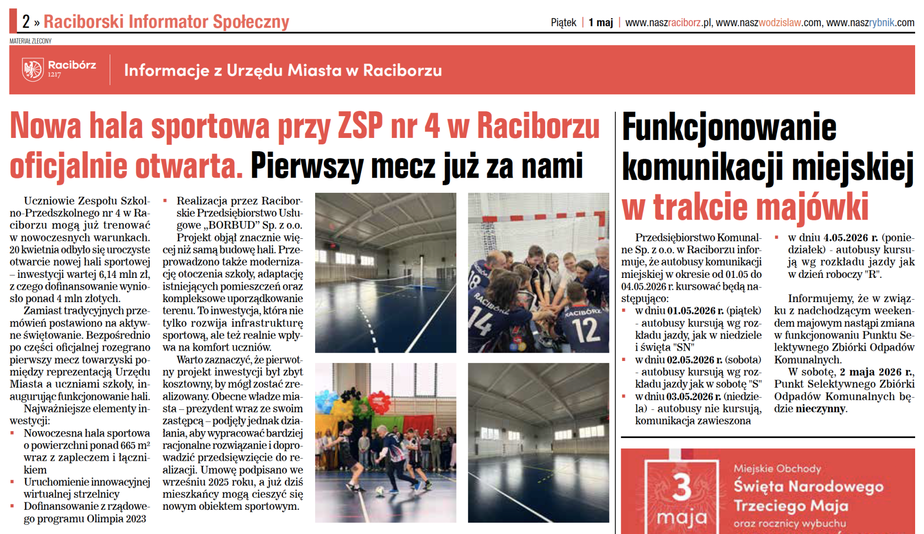 Raciborski Informator Społeczny na maj dostępny. Nowe inwestycje, wydarzenia i ważne informacje dla mieszkańców