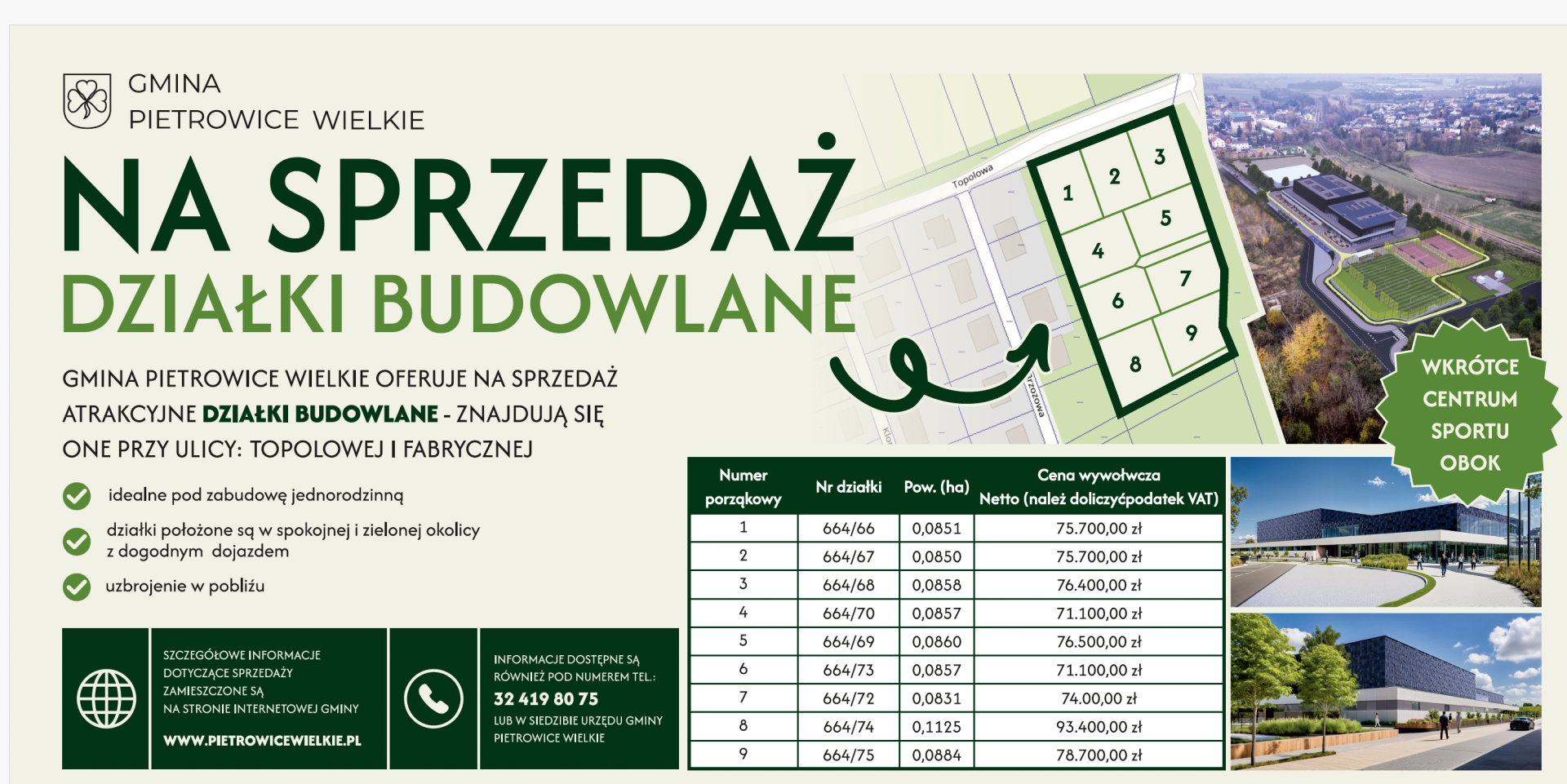Przetarg na działki budowlane w Pietrowicach Wielkich