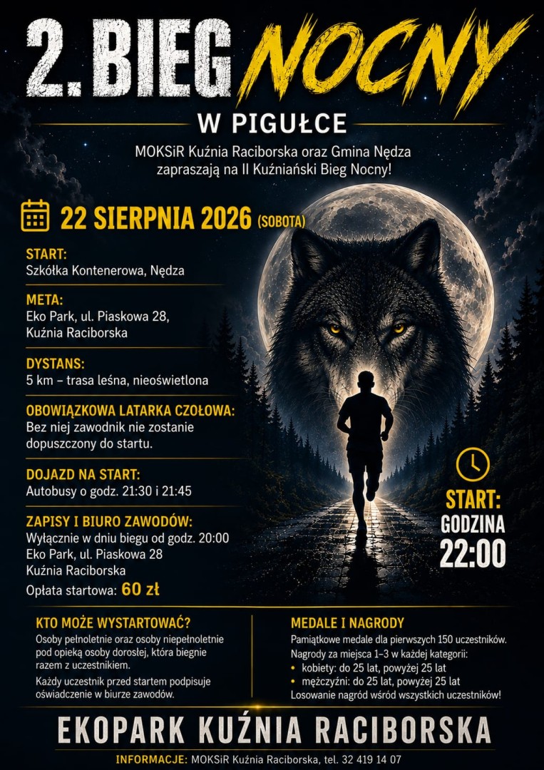 II Kuźniański Bieg Nocny już 22 sierpnia! Pobiegnij leśną trasą z Kuźni Raciborskiej do Nędzy