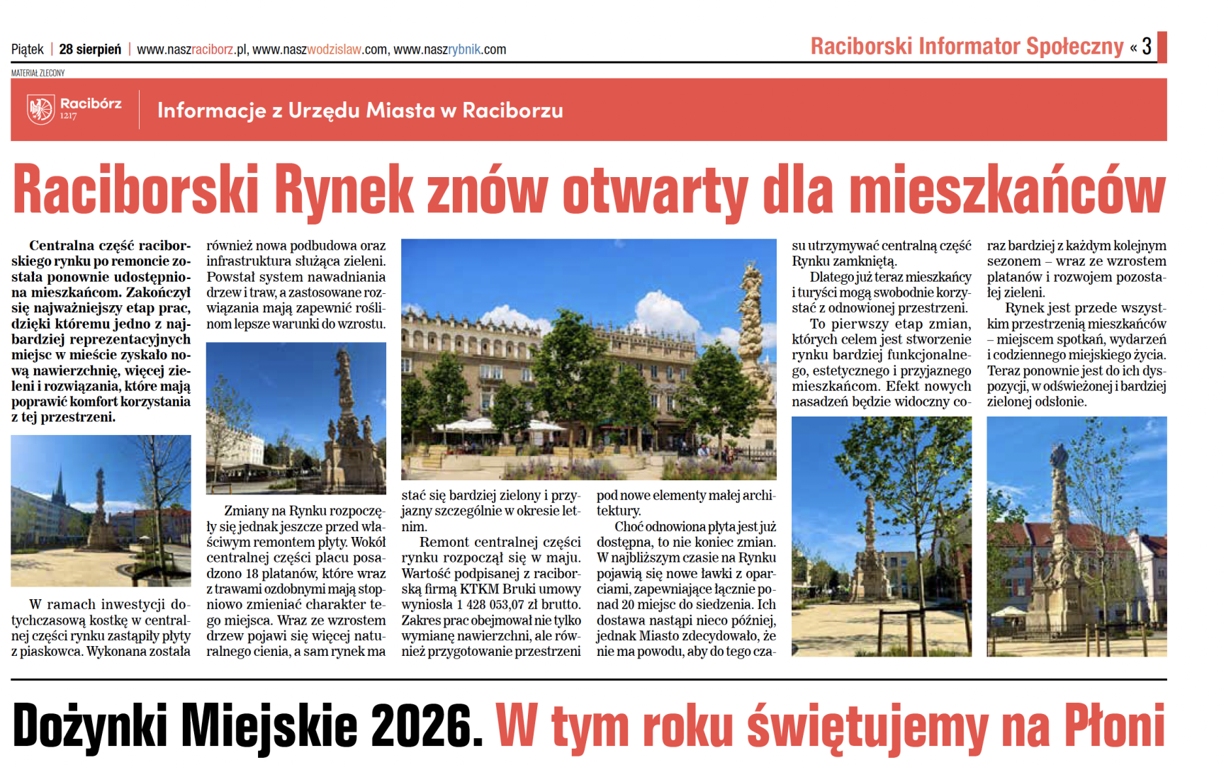 Nowe inwestycje, zielony Rynek i powrót do szkół. Racibórz wkracza w powakacyjny rytm