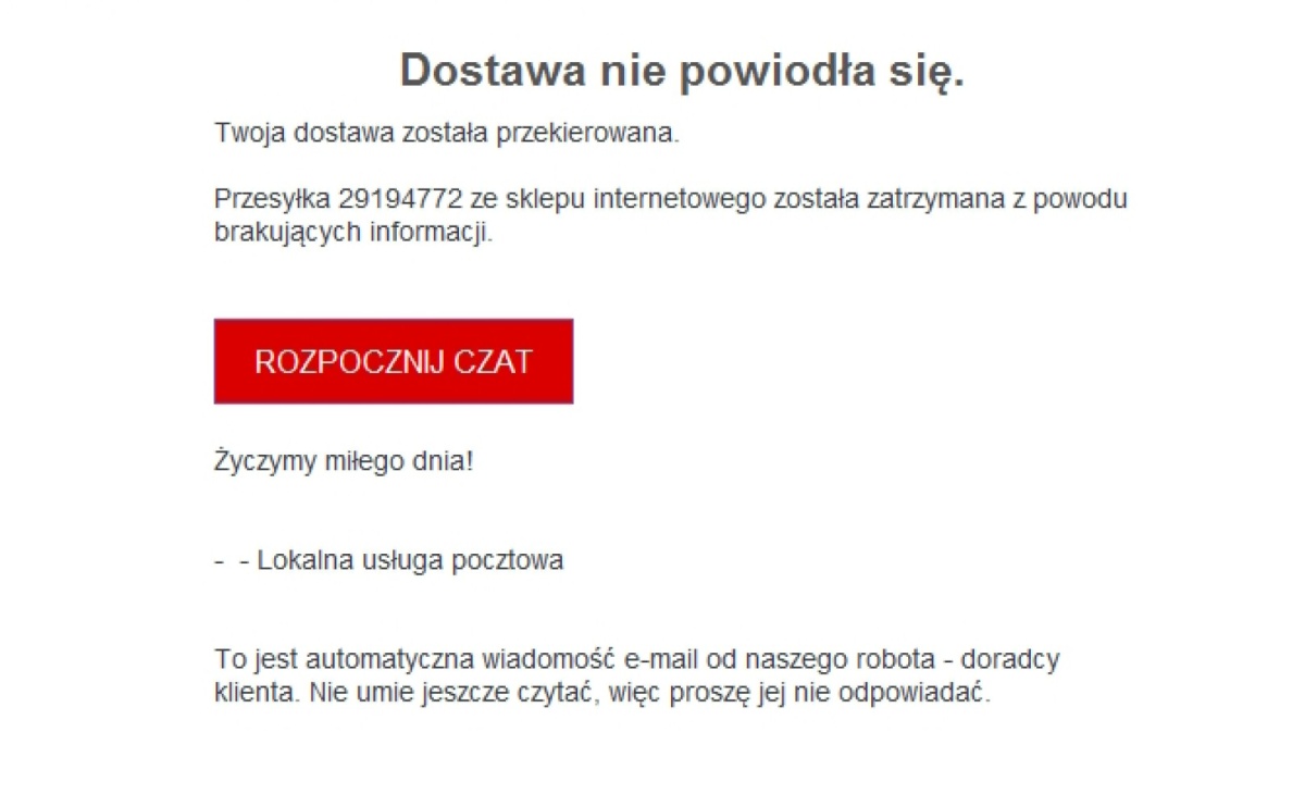 Dostawa nie powiodła się. Uważajcie na taką wiadomość! - Serwis informacyjny z Raciborza - naszraciborz.pl