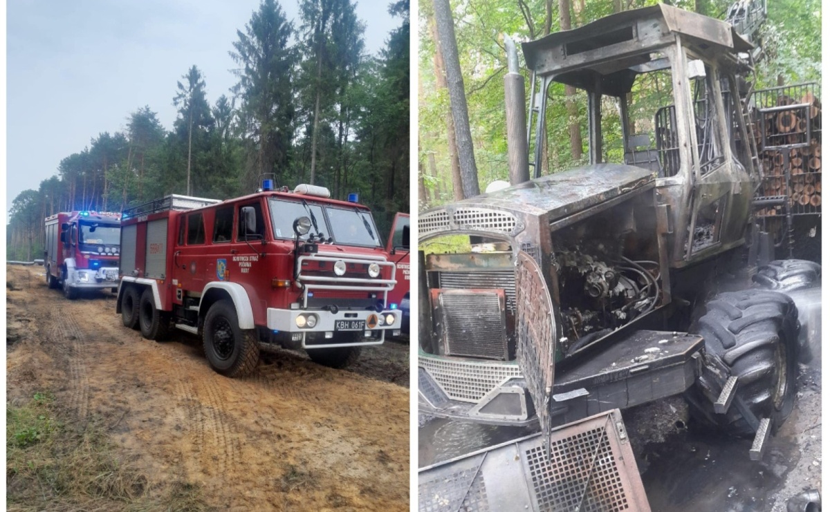 Raport 998. Pożar maszyny leśnej w Zwonowicach - Serwis informacyjny z Raciborza - naszraciborz.pl