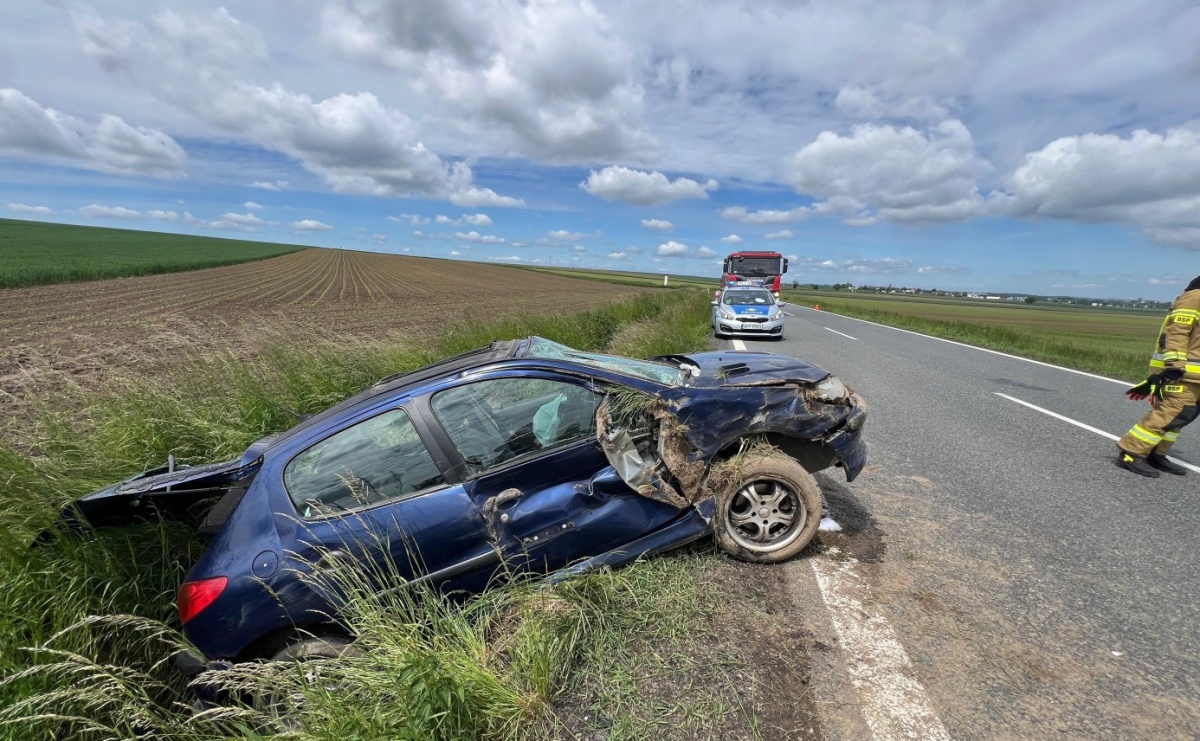 Dachowanie peugeota między Sudołem a Bieńkowicami. Kierująca trafiła do szpitala - Serwis informacyjny z Raciborza - naszraciborz.pl