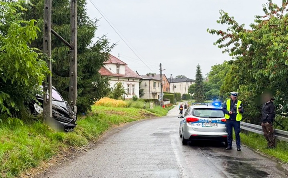 Nietrzeźwy kierowca uderzył w słup energetyczny w Brzeźnicy – miał blisko 1,5 promila [FOTO] - Serwis informacyjny z Raciborza - naszraciborz.pl