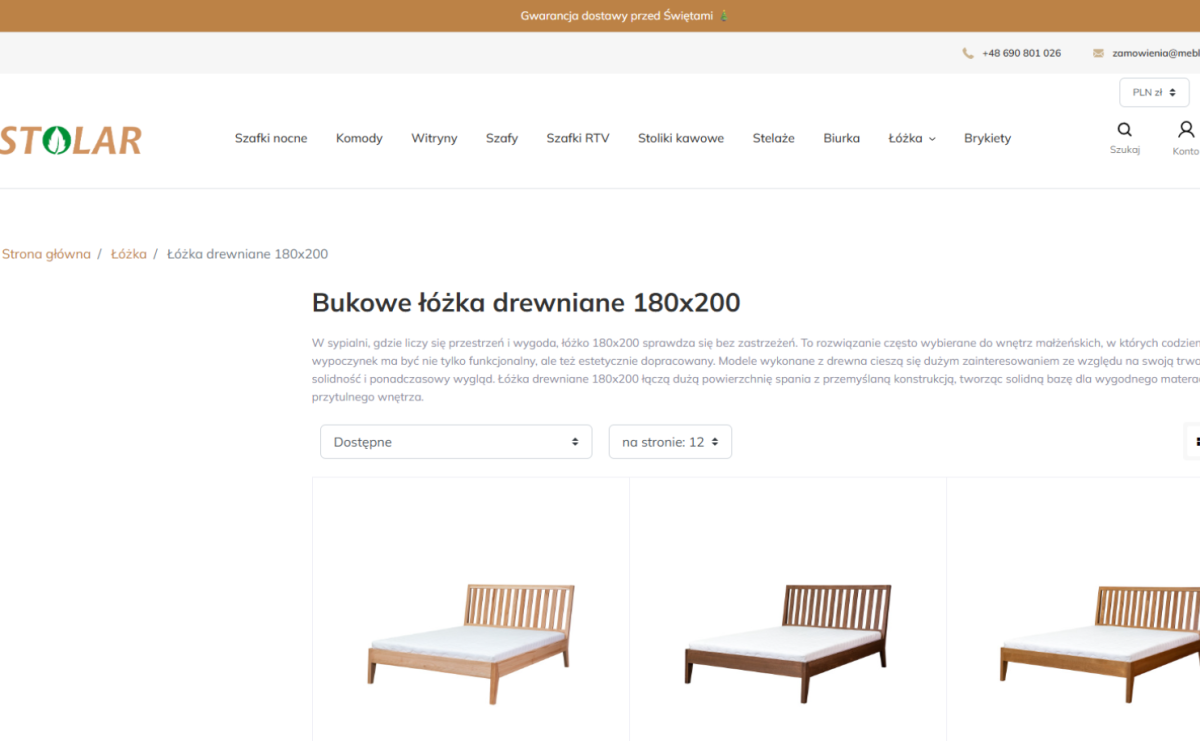 łóżka drewniane 180x200 Stolar