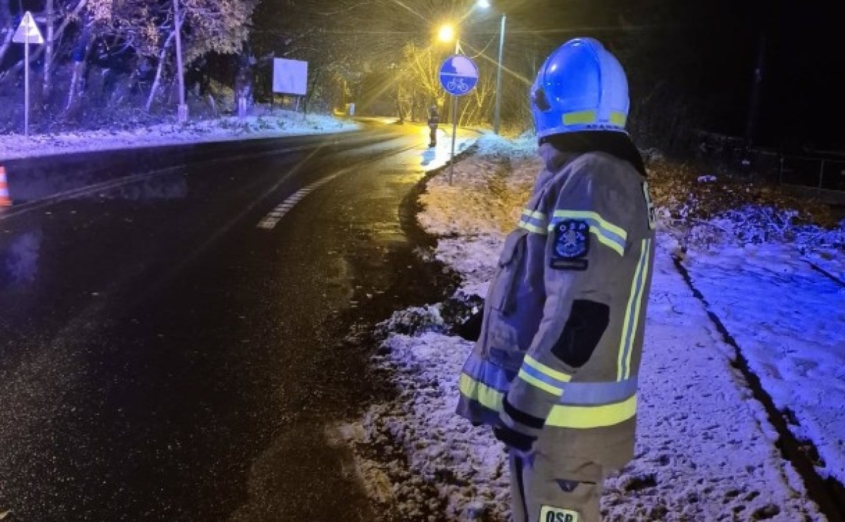 Samochód wypadł z jezdni na ul. Brzeskiej w Raciborzu. Interweniowały służby - Serwis informacyjny z Raciborza - naszraciborz.pl