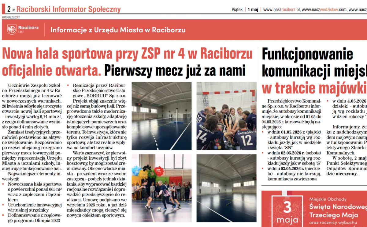 Raciborski Informator Społeczny na maj dostępny. Nowe inwestycje, wydarzenia i ważne informacje dla mieszkańców - Serwis informacyjny z Raciborza - naszraciborz.pl