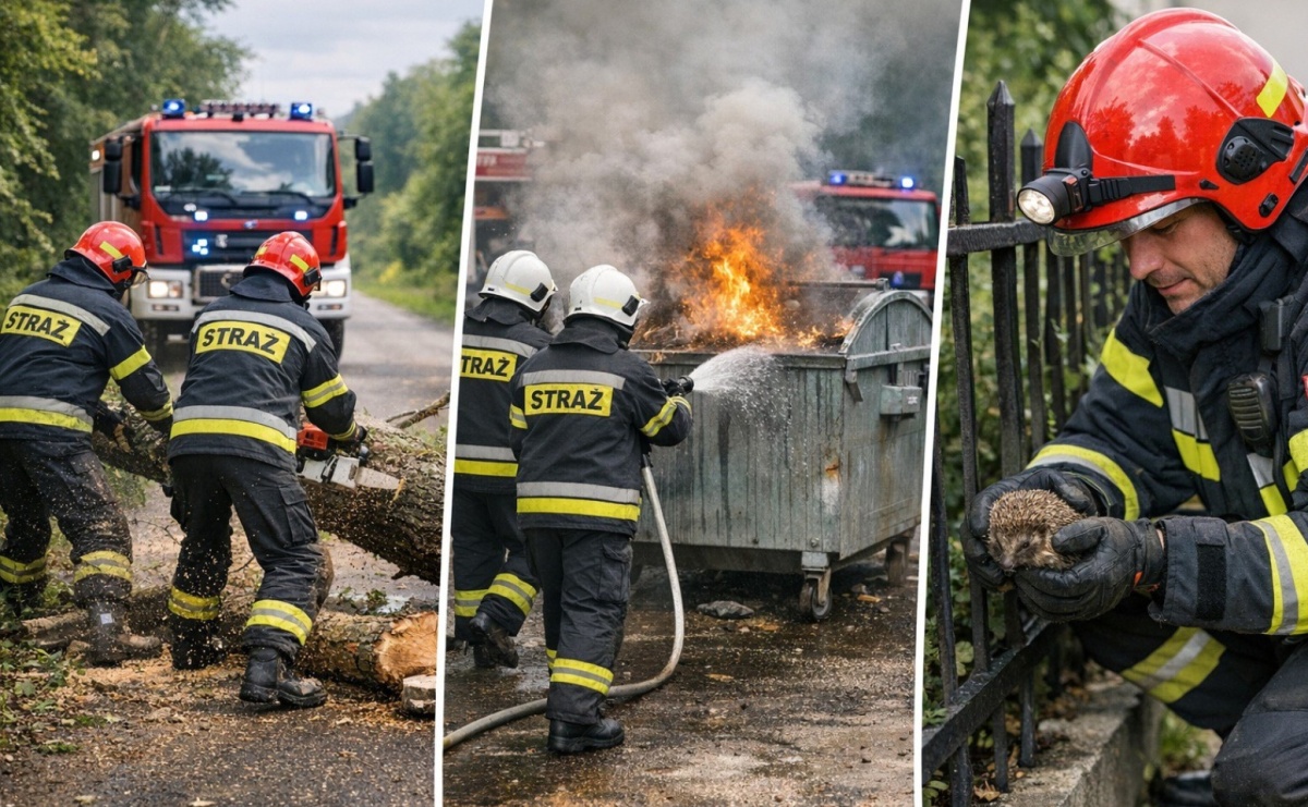 Złamane drzewo, pożar śmieci i… jeż w opałach. Podsumowanie służby strażaków - Serwis informacyjny z Raciborza - naszraciborz.pl