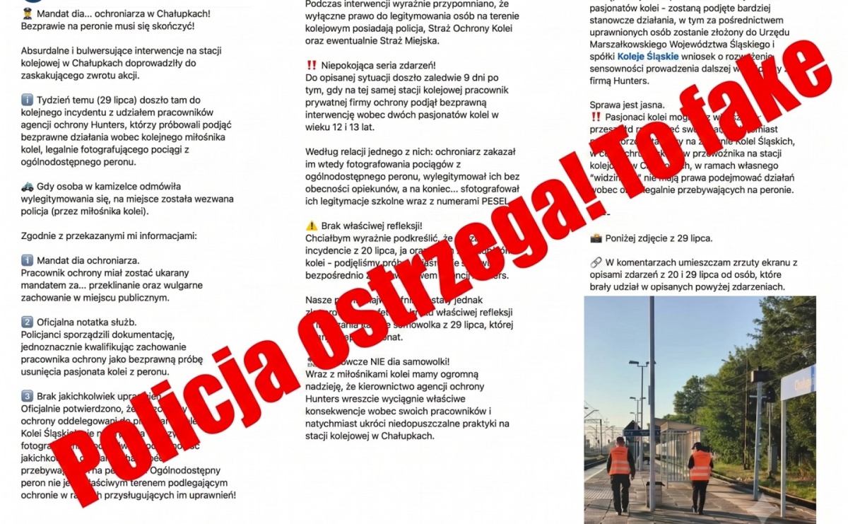 Policja dementuje nieprawdziwe informacje dotyczące działań na stacji kolejowej w Chałupkach. Apel o rozsądek w sieci - Serwis informacyjny z Raciborza - naszraciborz.pl