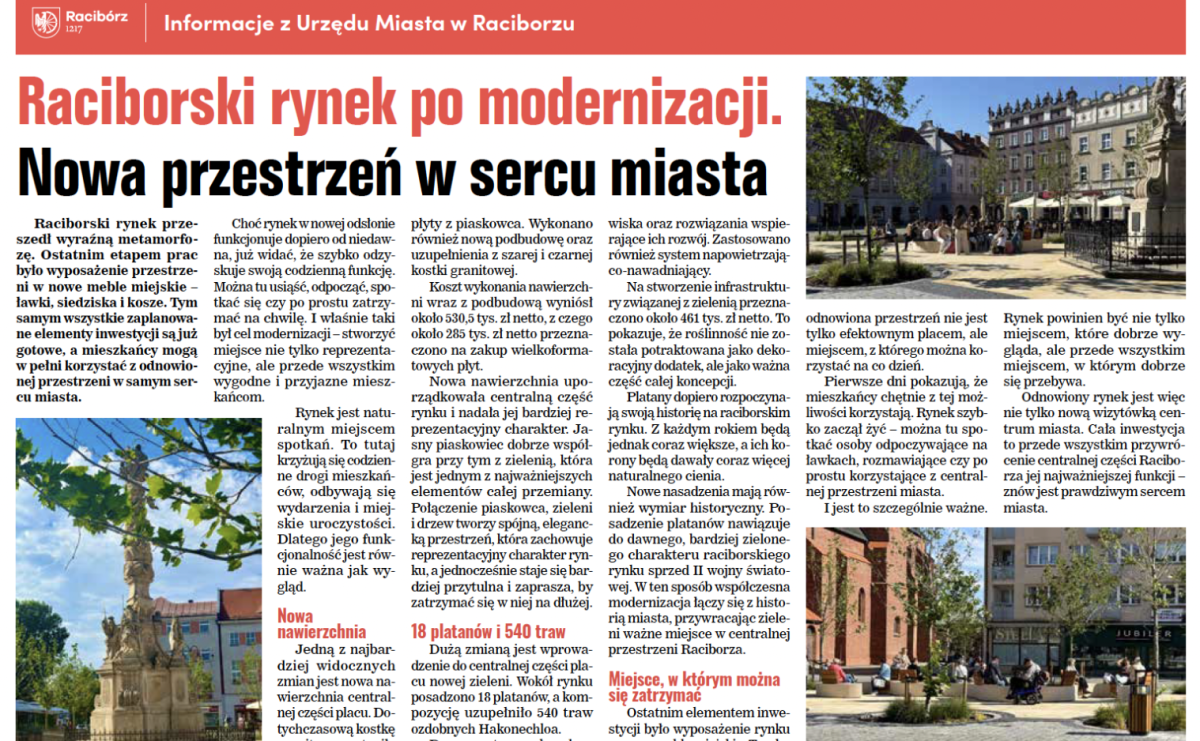 Nowe oblicze raciborskiego rynku. Droga Racibórz-Pszczyna. Nowe wydanie Raciborskiego Informatora Społecznego - Serwis informacyjny z Raciborza - naszraciborz.pl